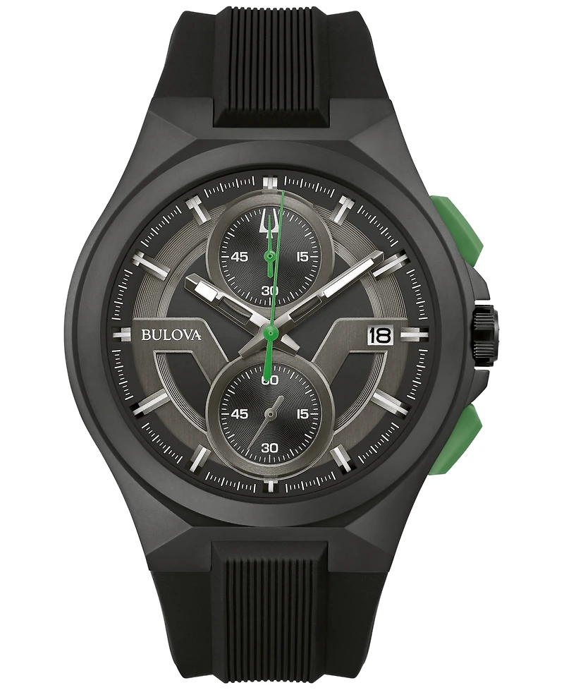 Bulova Men's Chronograph Maquina Black Silicone Strap Watch 46mm