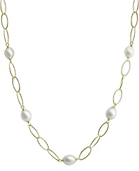 Cultured Freshwater Pearl (8-1/2 - 9mm) Oval Link 17" Statement Necklace in 14k Gold-Plated Sterling Silver