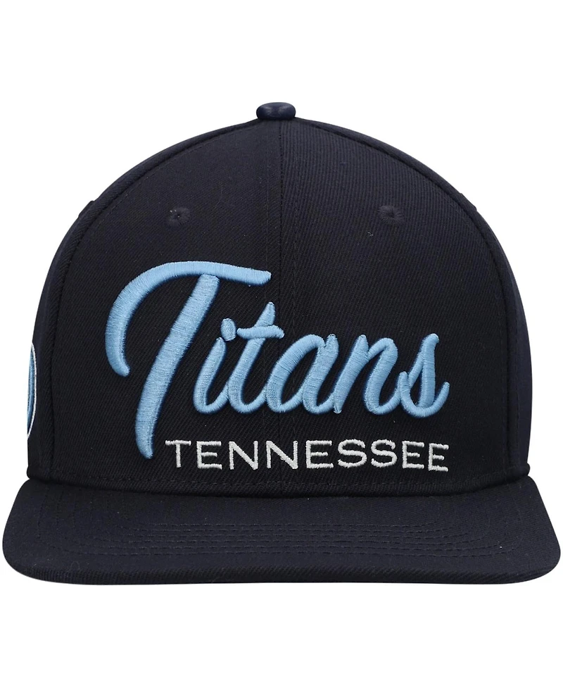 Men's Pro Standard Navy Tennessee Titans Script Wordmark Snapback Hat