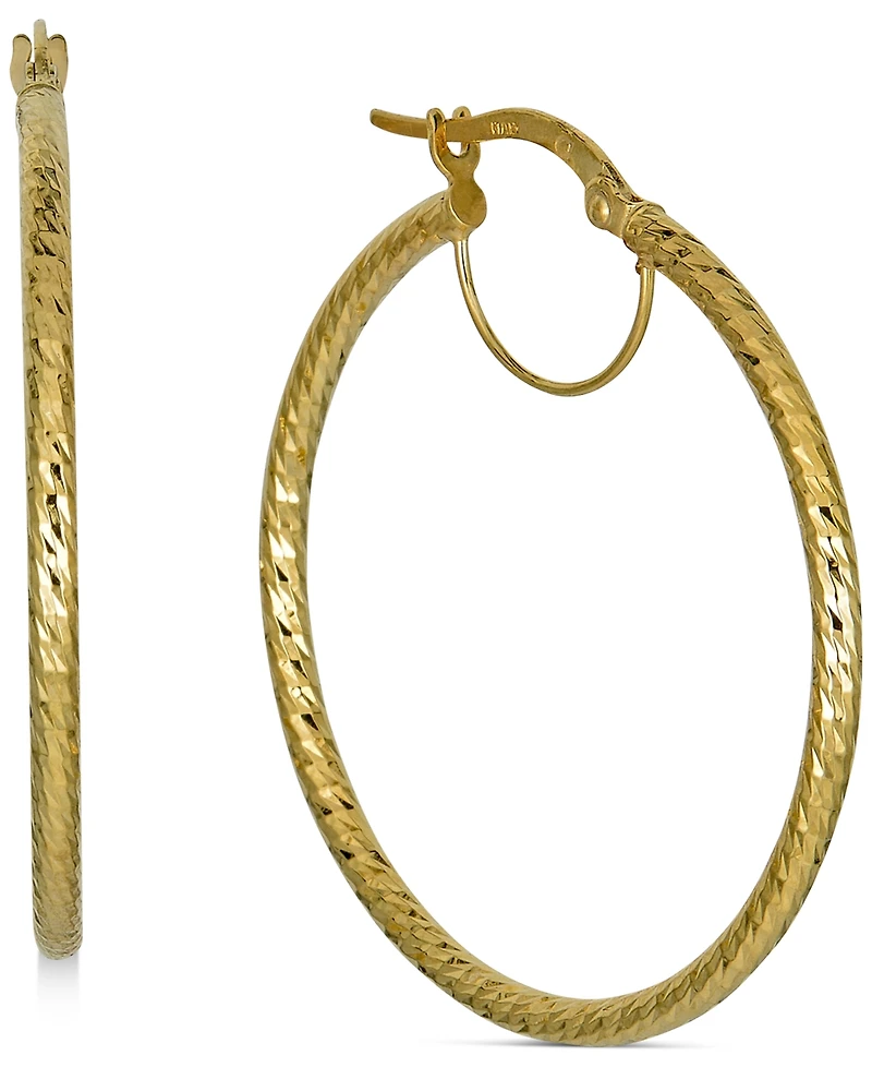 Textured Medium Hoop Earrings in 10k Gold, 30mm
