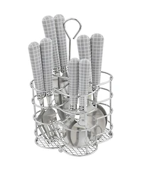 French Home Bistro Geometric Grid Stainless Steel 16 Piece Flatware Set, Service for 4