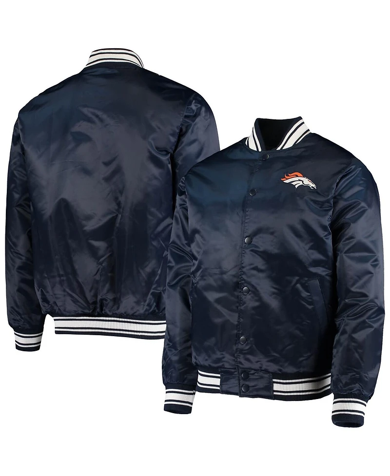 Men's Starter Navy Denver Broncos Locker Room Satin Varsity Full-Snap Jacket