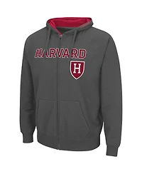 Men's Colosseum Charcoal Harvard Crimson Arch Logo 3.0 Full-Zip Hoodie