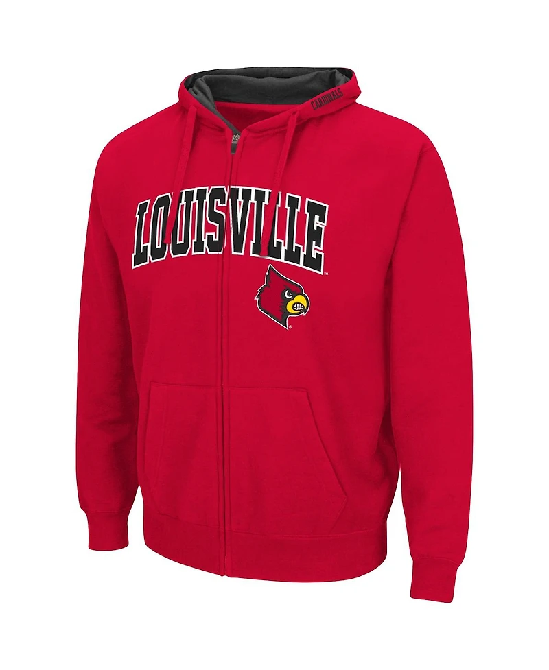 Men's Colosseum Red Louisville Cardinals Arch & Logo 3.0 Full-Zip Hoodie