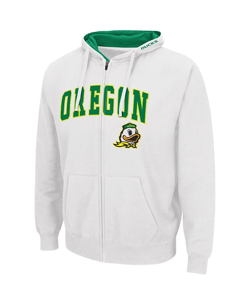 Men's Colosseum White Oregon Ducks Arch Logo 3.0 Full-Zip Hoodie