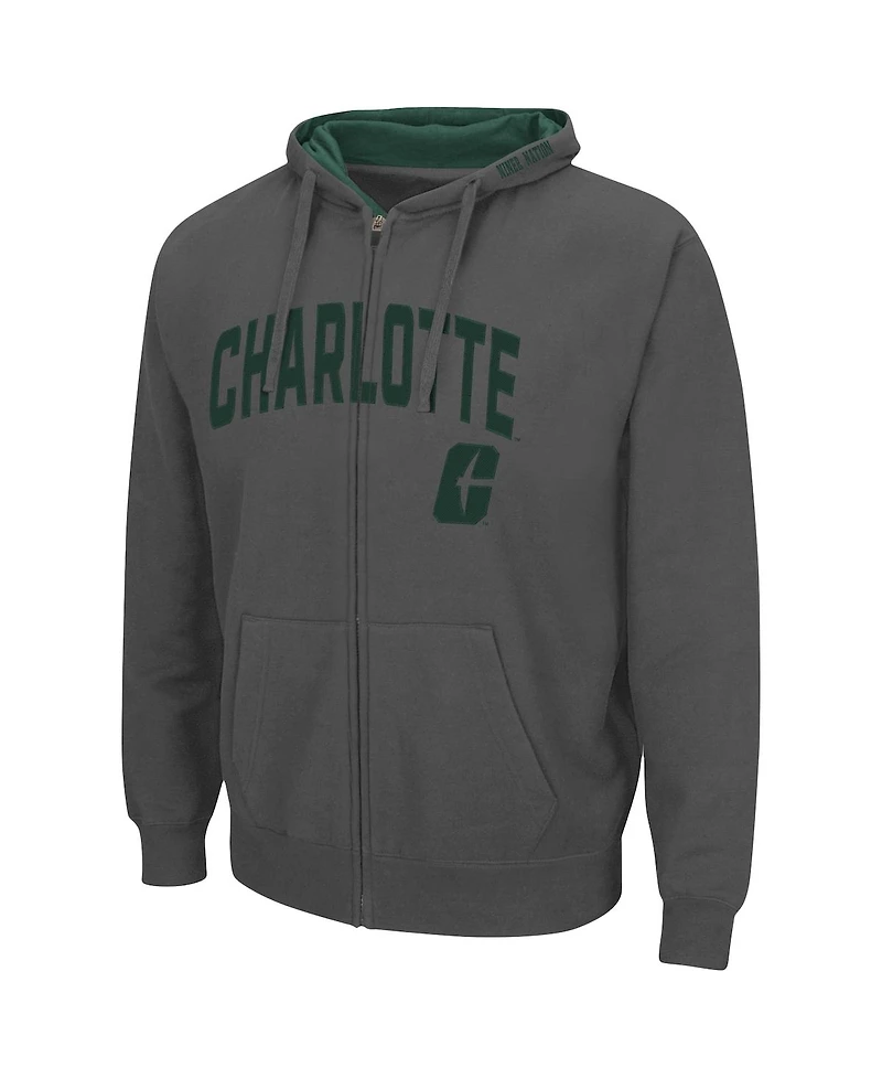Men's Colosseum Charcoal Charlotte 49ers Arch Logo 3.0 Full-Zip Hoodie