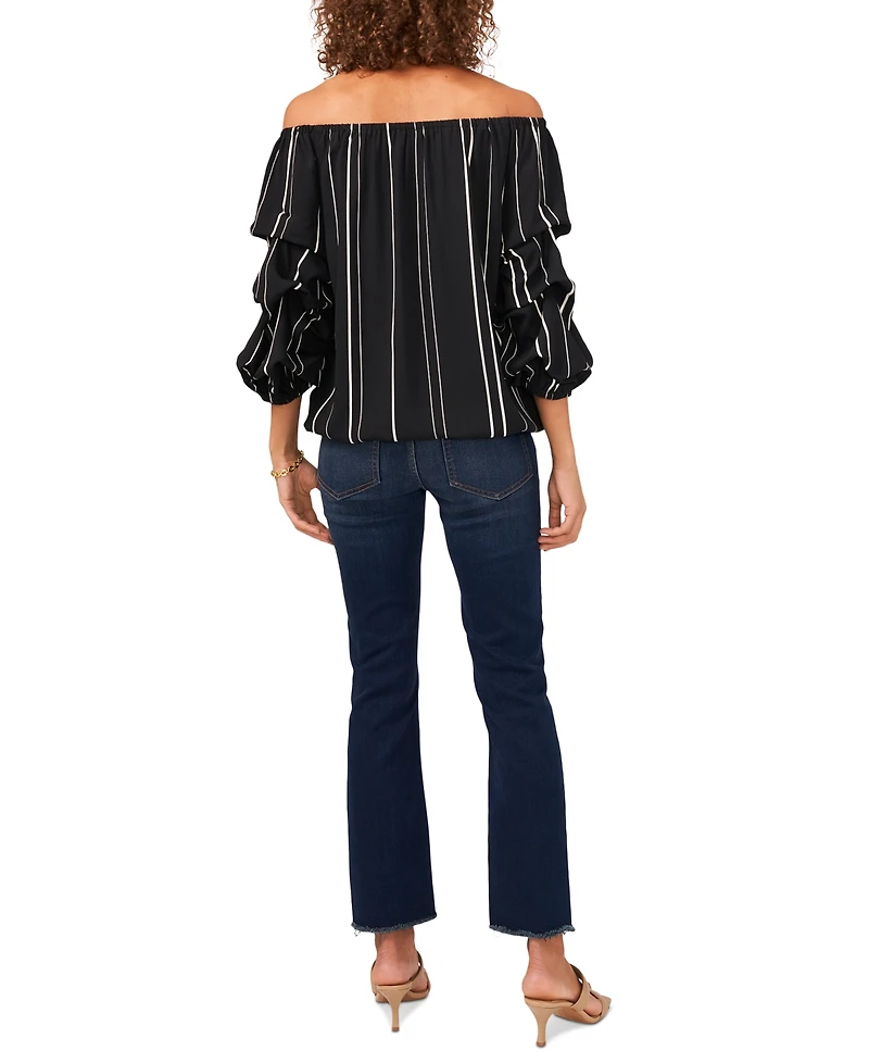Vince Camuto Women's Striped Off-The-Shoulder Bubble 3/4-Sleeve Tie-Front Blouse