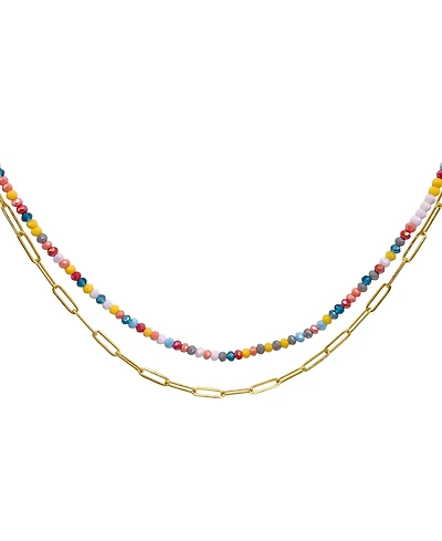 Adornia Multi Color Bead and Paper Clip Chain Double Necklace