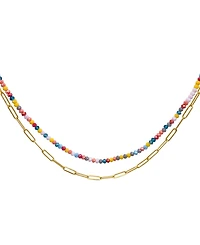Adornia Multi Color Bead and Paper Clip Chain Double Necklace