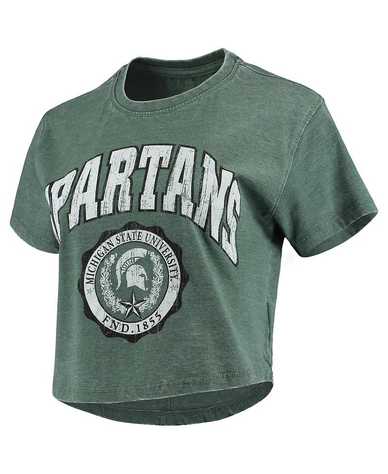 Women's Pressbox Green Michigan State Spartans Edith Vintage-Like Burnout Crop T-shirt