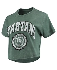 Women's Pressbox Green Michigan State Spartans Edith Vintage-Like Burnout Crop T-shirt