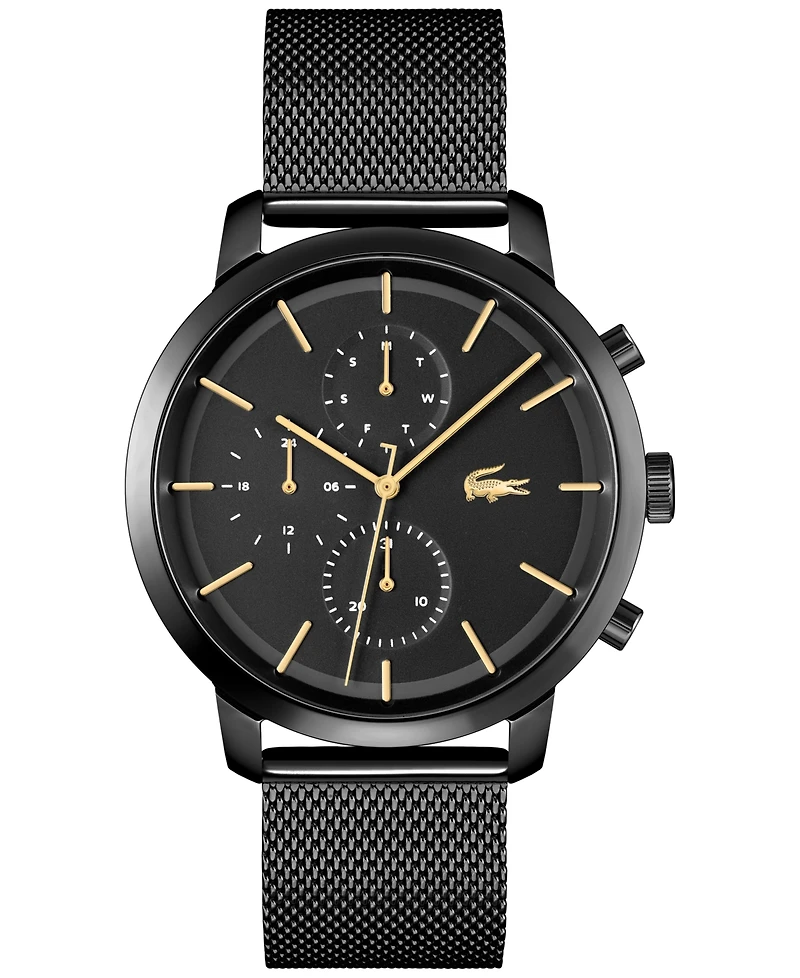 Lacoste Men's Replay Black-Tone Stainless Steel Mesh Bracelet Watch 44mm