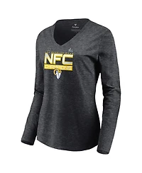 Women's Fanatics Charcoal Los Angeles Rams 2021 Nfc Champions Iconic Slant V-Neck Long Sleeve T-shirt