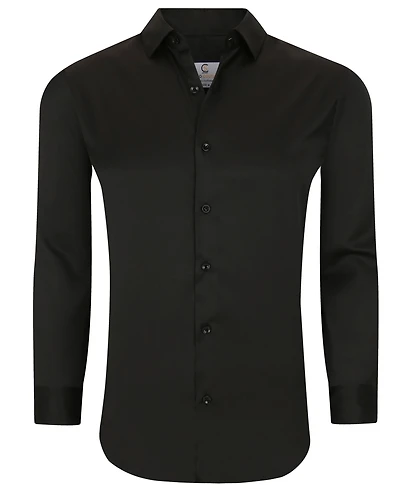 Suslo Couture Men's Solid Slim Fit Wrinkle Free Stretch Long Sleeve Button Down Shirt
