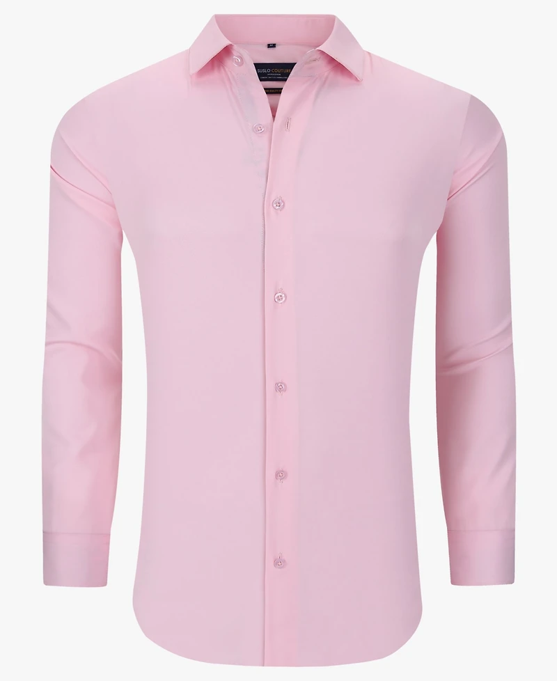 Suslo Couture Men's Solid Slim Fit Wrinkle Free Stretch Long Sleeve Button Down Shirt