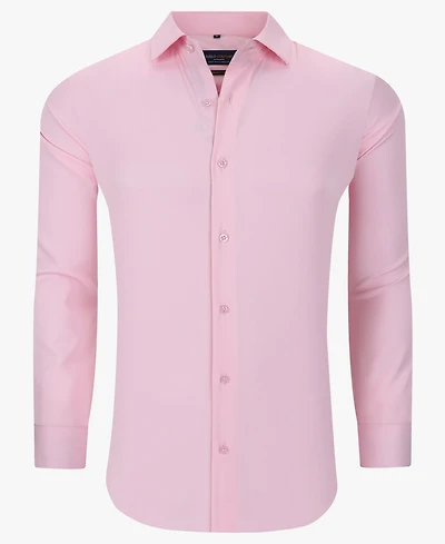 Suslo Couture Men's Solid Slim Fit Wrinkle Free Stretch Long Sleeve Button Down Shirt