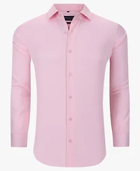 Suslo Couture Men's Solid Slim Fit Wrinkle Free Stretch Long Sleeve Button Down Shirt