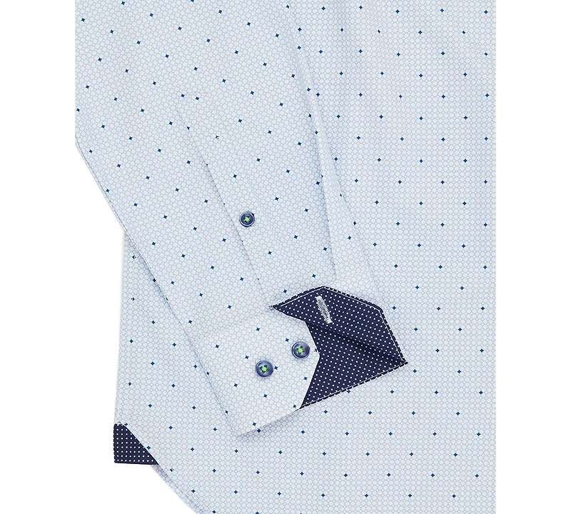 Men's Regular Fit Non-Iron Geo Print Performance Dress Shirt