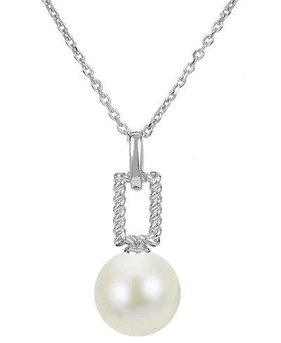 Cultured Freshwater Pearl (9mm) Twist Square Pendant Necklace in Sterling Silver, 16" + 2" extender