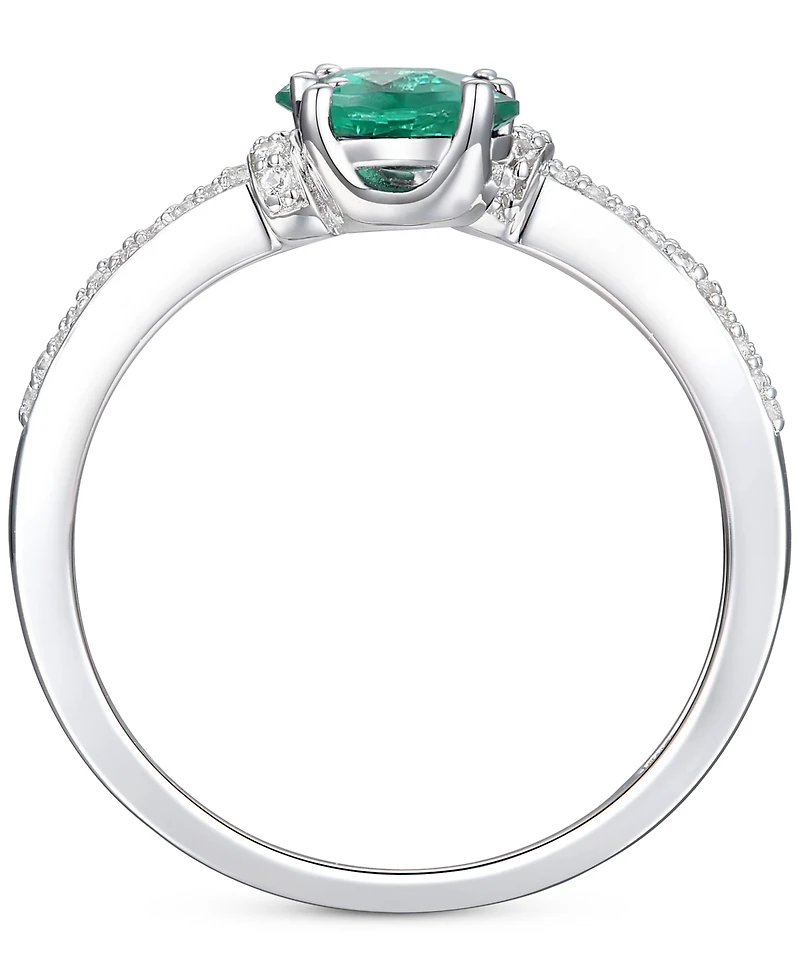 Lab-Grown Sapphire (1 ct. t.w.) & White (1/6 Double Stone Ring Sterling Silver (Also Emerald