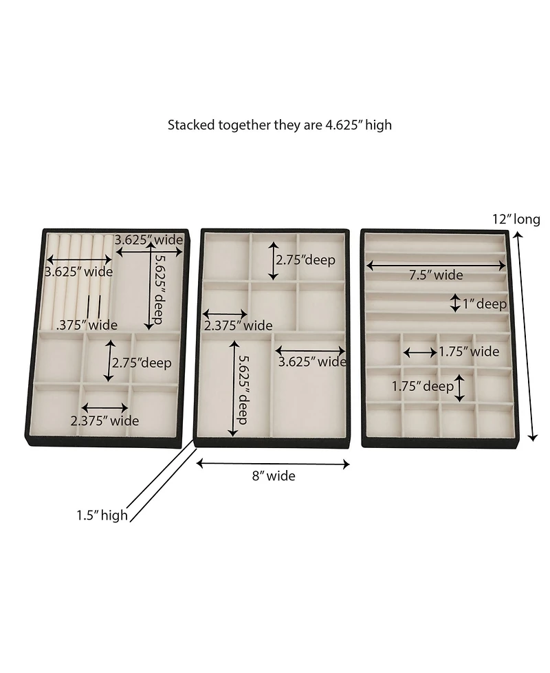 Household Essentials Stackable Jewelry Trays, Set of 3