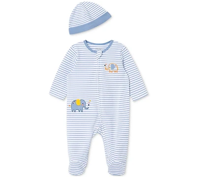 Little Me Baby Boys Elephant Coverall with Hat, 2 Piece Set