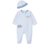 Little Me Baby Boys Elephant Coverall with Hat, 2 Piece Set