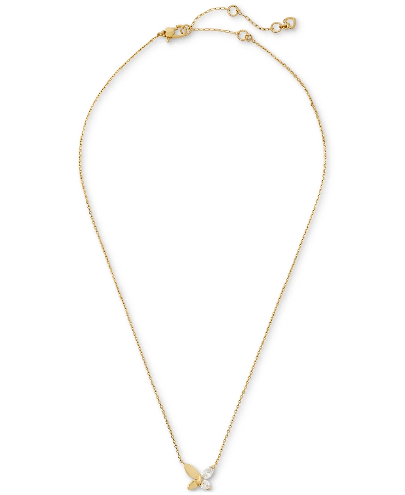 Kate Spade New York Gold-Tone Crystal Social Butterfly Pendant Necklace, 16" + 3" extender