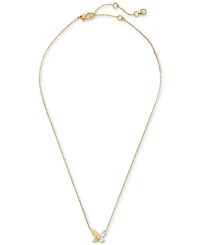Kate Spade New York Gold-Tone Crystal Social Butterfly Pendant Necklace, 16" + 3" extender
