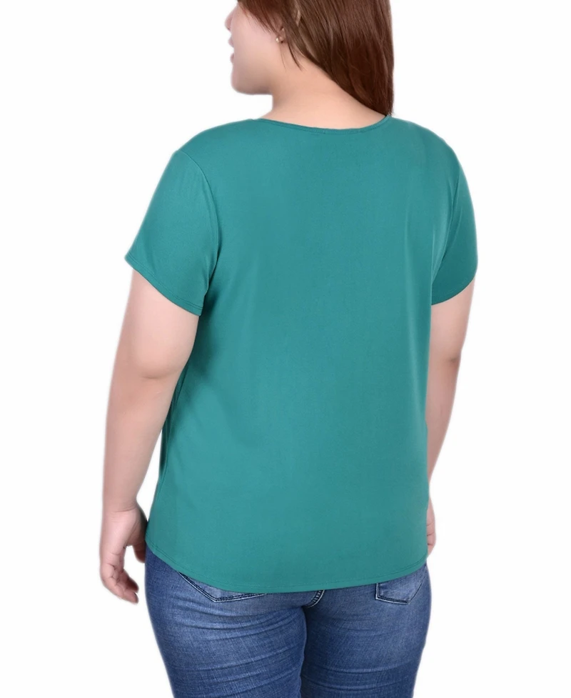 Ny Collection Plus Short Sleeve Crepe Top With Stone Details