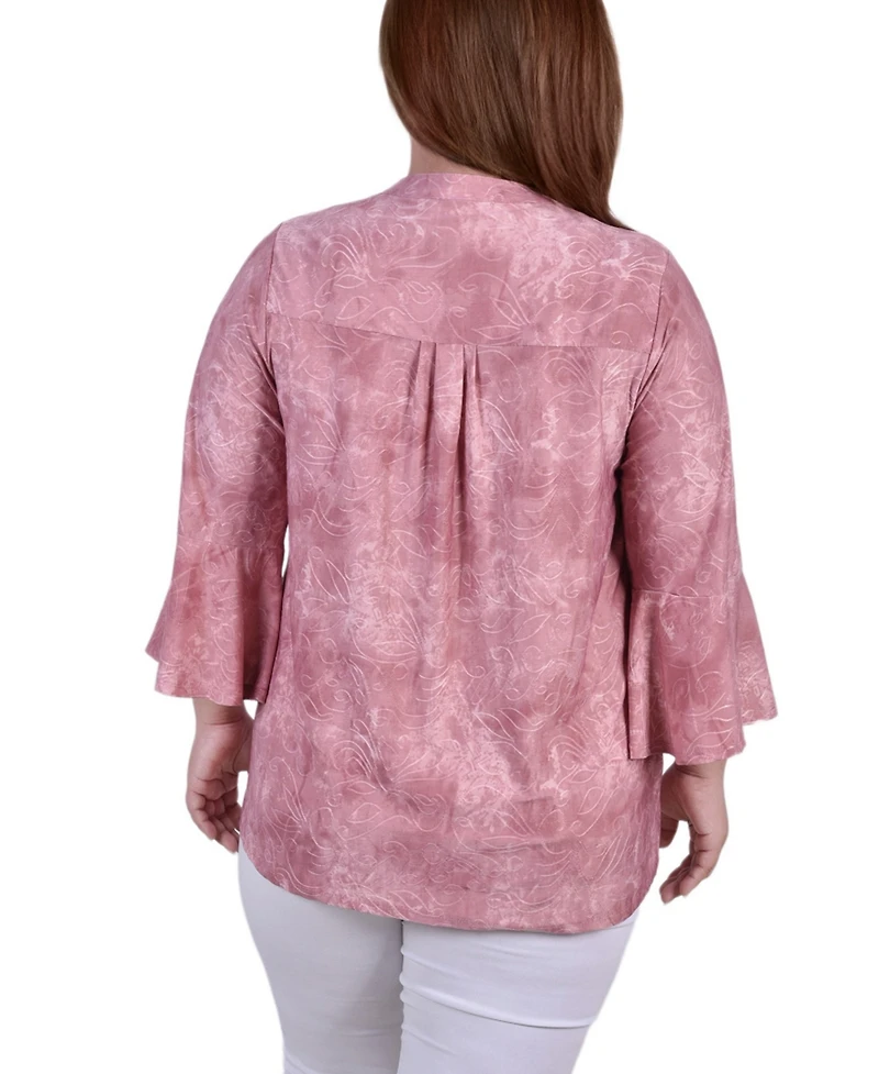 Ny Collection Plus Pleat Front Y-Neck Top