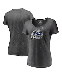 Women's Fanatics Heather Charcoal Los Angeles Rams Super Bowl Lvi Champions Ring Bling V-Neck T-shirt