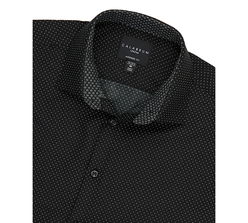 Calabrum Men's Regular Fit Dot Print Wrinkle Free Performance Dress Shirt