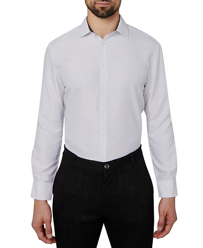 Calabrum Men's Regular Fit Dot Print Wrinkle Free Performance Dress Shirt