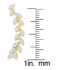 Diamond Accent Leaf Ear Climber Earrings in 14K Gold Plate and Fine Silver Plate