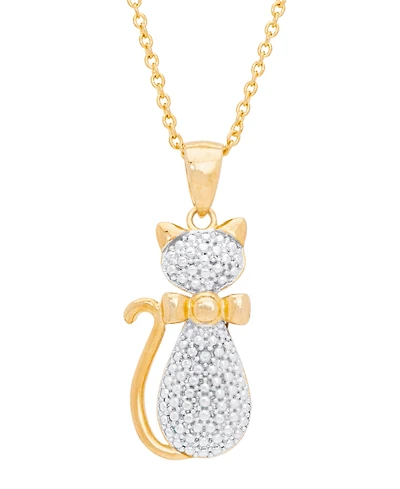 Diamond Accent Cat Pendant 18" Necklace in 14K Gold Plate