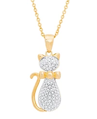 Diamond Accent Cat Pendant 18" Necklace in 14K Gold Plate