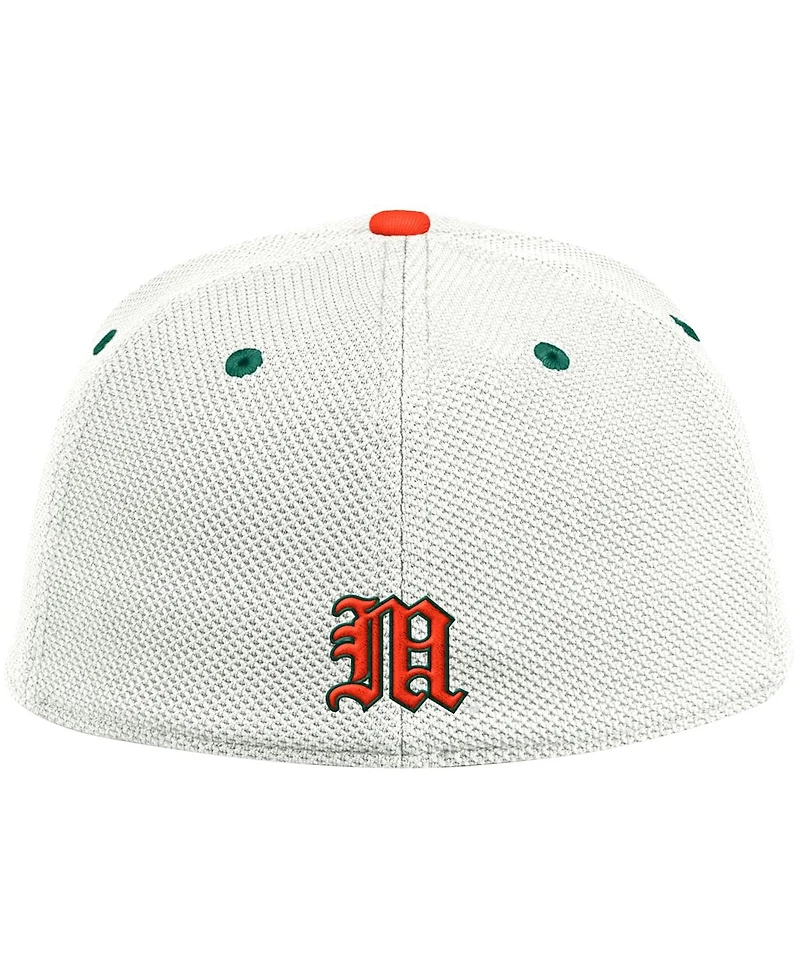 Men's adidas White, Orange Miami Hurricanes Maniac On-Field Baseball Fitted Hat