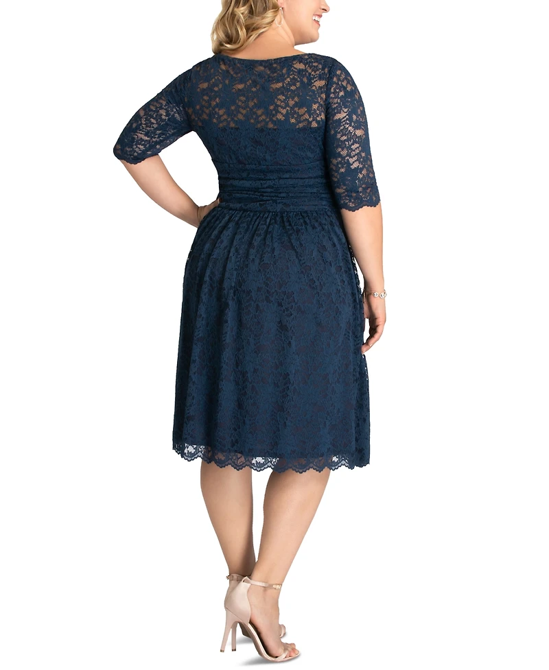 Kiyonna Plus Size Luna Lace Cocktail Midi Dress