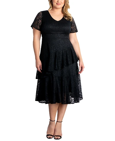 Kiyonna Plus Size Lace Affair Tiered Cocktail Dress