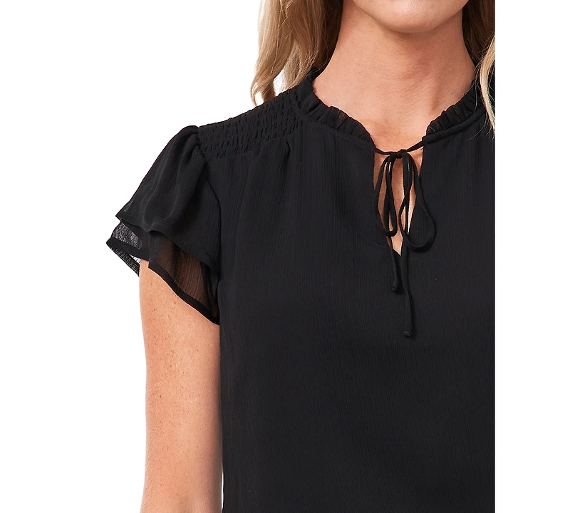 CeCe Women's Tie-Neck Short Flutter-Sleeve Blouse
