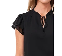 CeCe Women's Tie-Neck Short Flutter-Sleeve Blouse