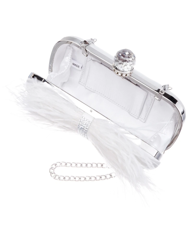 Women's Feather Embellished Minaudiere Clutch