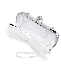 Women's Feather Embellished Minaudiere Clutch