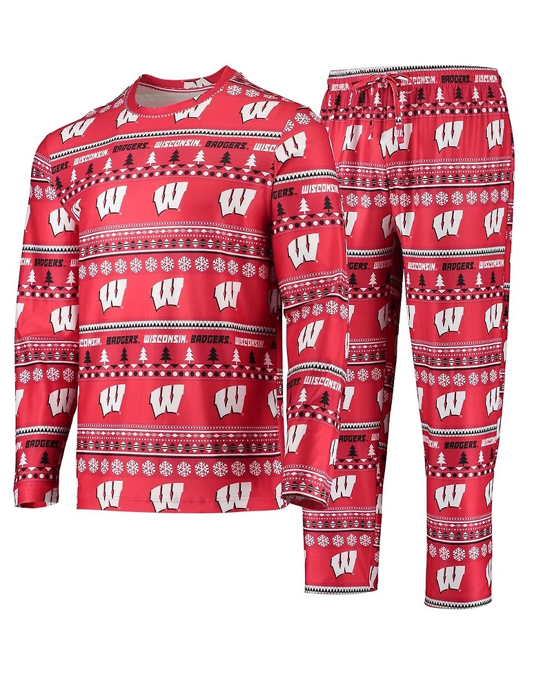 Men's Concepts Sport Red Wisconsin Badgers Ugly Sweater Long Sleeve T-shirt and Pants Sleep Set