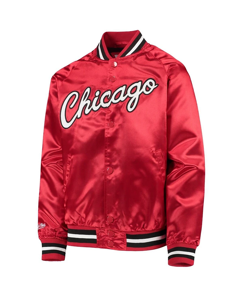Big Boys and Girls Mitchell & Ness Red Chicago Bulls Hardwood Classics Satin Raglan Full-Snap Jacket