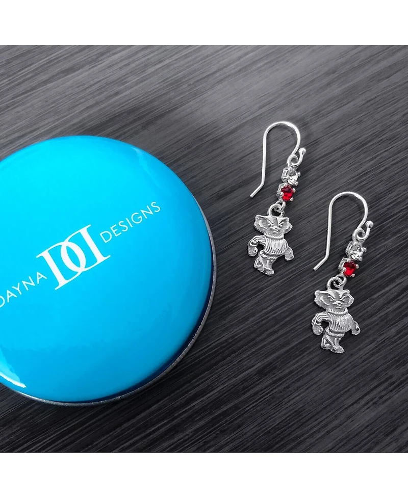 Women's Dayna Designs Wisconsin Badgers Silver-Tone Dangle Crystal Earrings