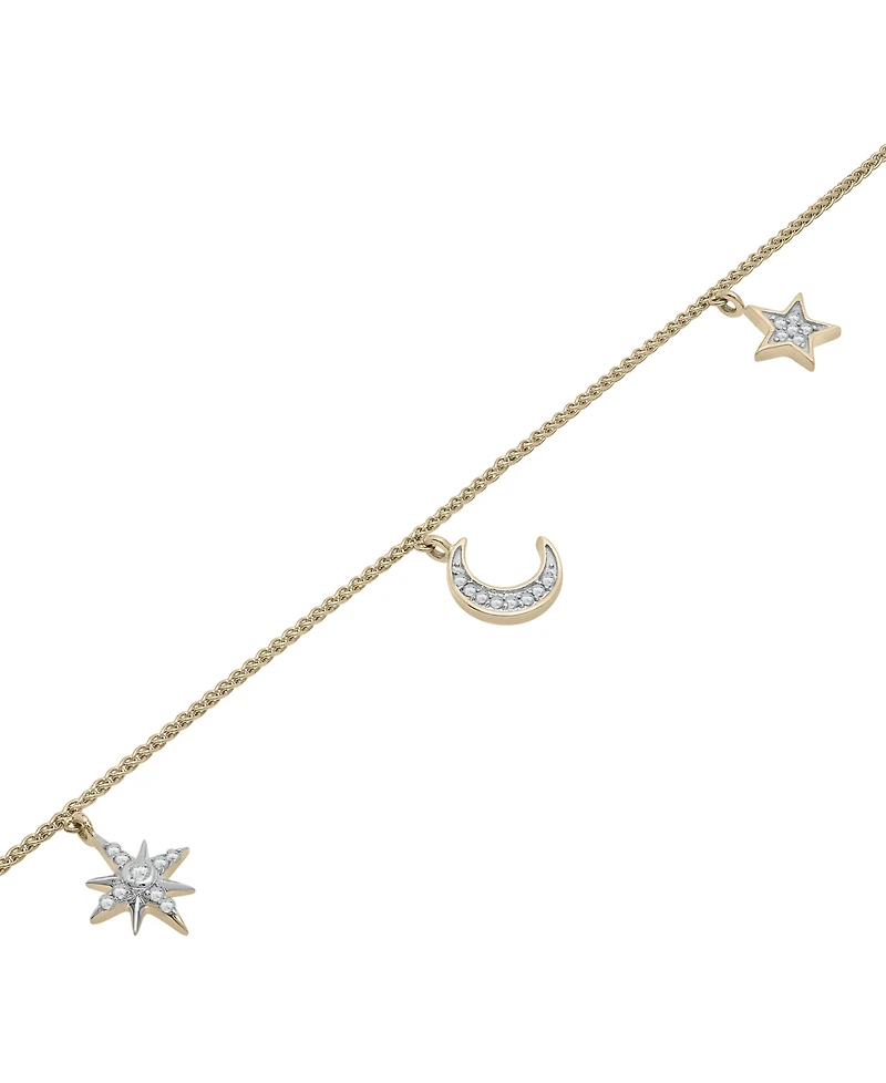 Wrapped Diamond Moon & Stars Charm Ankle Bracelet (1/10 ct. t.w.) in 10k Gold, Created for Macy's