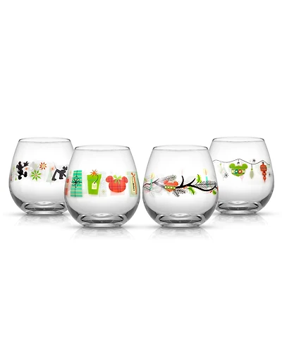 JoyJolt Disney Mickey Mouse 15 oz Joy O Joy Stemless Wine Glass, Set of 4