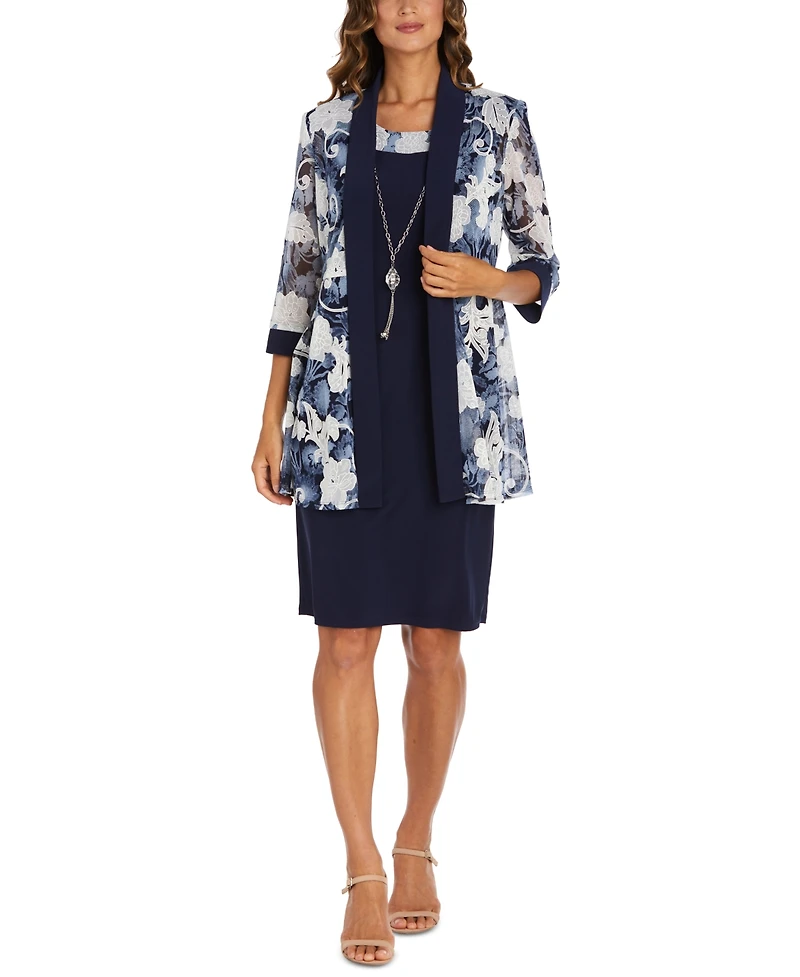 R & M Richards Women's Printed Dress and Jacket